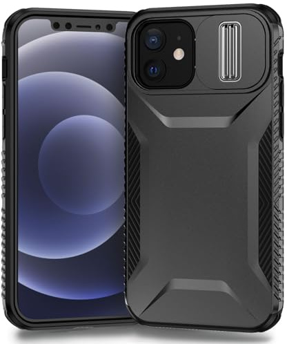 Yerebel Case for iPhone 12/iPhone 12 Pro Case with Slide Camera Cover, Military Grade Non-Slip Heavy Duty Rugged Shockproof Protective Phone Cover for iPhone 12 Black