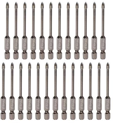 sourcing map 25pcs Titanium Coated Masonry Drill Bit, 4mm Concrete Drill Bits Ceramic Tile Drill Bit with 1/4 Hex Shank for Ceramic Tile Marble Mirror Glass Concrete Brick Plastic Wood