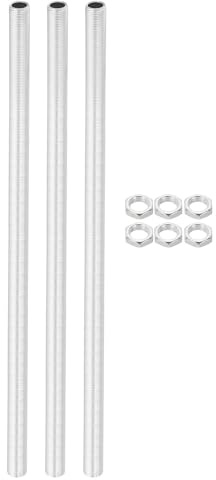PATIKIL Kit Tubo Lampada M12x300mm/11.8 3 Set | Filettatura con Dadi Bloccaggio, Barre Filettate, Elementi Fissaggio per Lampadari, Plafoniere, Zincato
