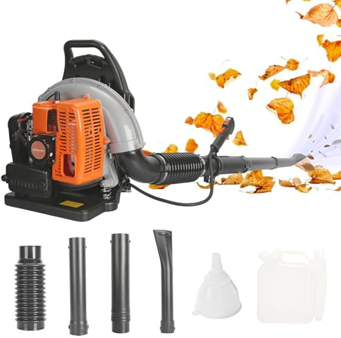 Petrol Leaf Blower, 63CC 665CFM 2-Stroke Engine Leaf Blower Petrol, 6800RPM Cordless Garden Blowers, Backpack Leaf Blowers for Snow Lawn Care Road Cleaning