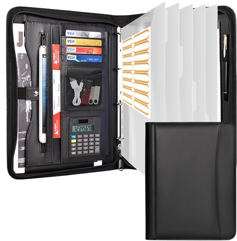 Leathario Schreibmappe A4 mit 5er Register DIN A4，Konferenzmappe mit 4 Ringbuch，Dokumentenmappe mit Reißverschluss, Klemmbrett,Blumenmuster,Ordner für Meeting, Business,Mappe für Schule, Uni