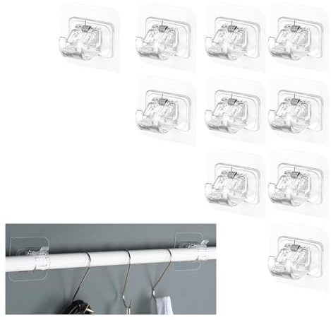 Ginddy 10 Stück selbstklebende Gardinenstangenhalter, Verstellbare Gardinenstangenhalter, ohne Nägel, Gardinenstangenhalter ohne Bohren, Gardinenstangenhalter zum Kleben von Vorhängen oder
