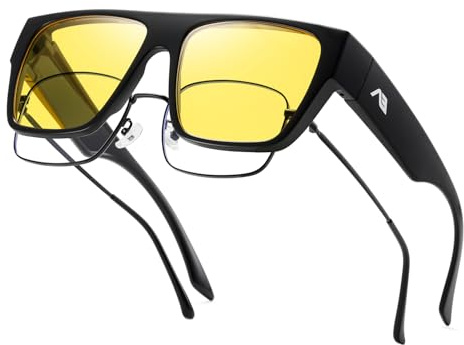 kimorn Alta Protezione Fit About Occhiali da Sole Polarizzati Oversize UV400 per Uomini e Donne (Montatura nera/occhiali per visione notturna lente gialla)