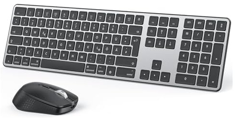 OMOTON Bluetooth Tastatur und Maus Set Kabellos für Mac, QWERTZ DE Layout | 3 Bluetooth-Kanäle für MacBook Air/ Pro/iMac/iMac Pro/Mac mini, Leises Tippen, Voller Größe, Leises Tippen