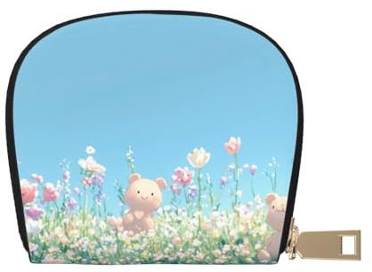 SHFJASBNUMG Cartoon Leather Bag Flower Wallet Bear Card Pack New Parents - Pediatrician and Pharmacy Cards 9X11CM