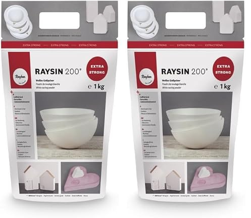 Rayher 3699000 RAYSIN 200 plâtre/poudre de moulage, blanc, 1 kg, durcissement rapide à l’air, inodore, structure fine, moulage d’objets décoratifs de grande taille (Lot de 2)