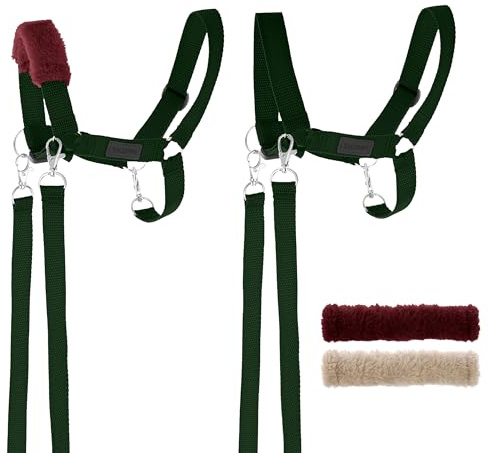 SKIPPI Halfter für Hobby Horse - Dunkelgrün, Hobby Horse Zubehör, Zügeln und 2 Polster im Set, Universalgröße Halfterset
