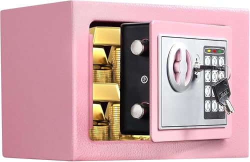 Emirates Living Digital Safe Box for Home, Office & Hotel, Pink Metal Security Safe with Keypad & Emergency Keys, Password Lock Safe for Cash, Jewellery, Passport & Documents