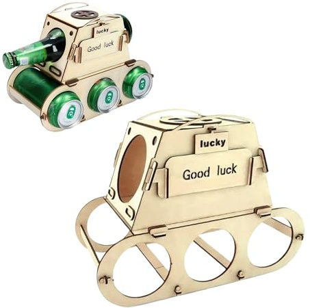 CHIHOLEN Bierträger Holz, Flaschenträger Holz, Tank-förmiger Bierkasten aus Holz, DIY Bierflaschenhalter, Geburtstagsgeschenk Biergeschenke für männer