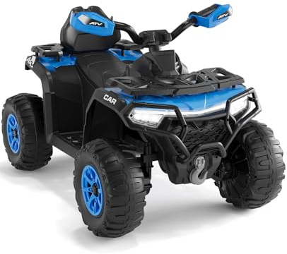 Garvee Elektrisk fyrhjuling för barn, 12 V, elbil med 4 terränghjul med 2 motorer, föräldrafjärrkontroll, upphängning, LED-strålkastare, musik, Bluetooth, USB, självlysande flagga, från 3 år