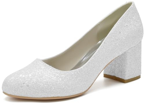 SYDZSW Glitter Elfenben högklackade brudskor Bride Sandal 35-42, vit, 41 EU