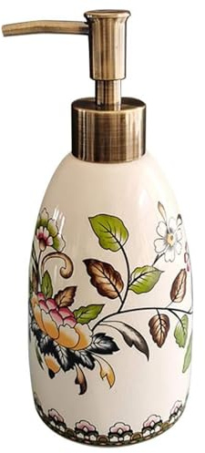 Dispensateur de Savon en céramique avec Pompe, Conception Florale Vintage pour Savon et Lotion Liquide, Organisateur de comptoir pour évier Salle Bain / 8x3x3 Pouces