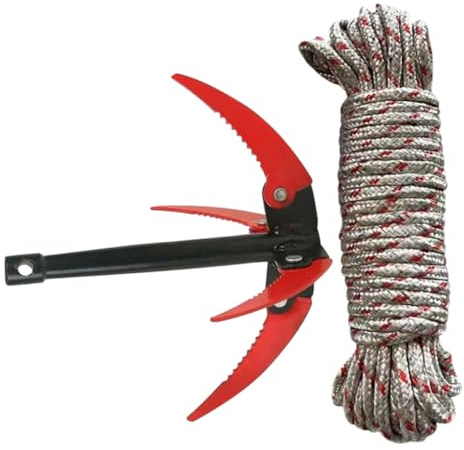 NUOBESTY Outil pour Enlever L’Herbe Pliable 4 Dents en Acier Inoxydable Corde 10 M, Râteau D’étang Portable pour Nettoyage Aquatique Et Jardinage Extérieur