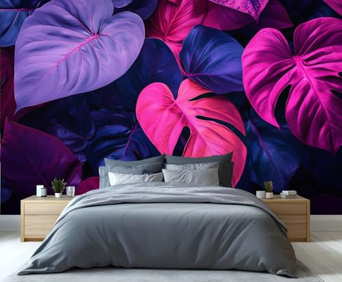 YXQAIED Monstera Wallpaper, Tropical Leaf Bedroom Wallpaper, Colorful Plants 3D Wall Murals for Living Room, Home Decor & Not Self-Adhesive Wallpaper