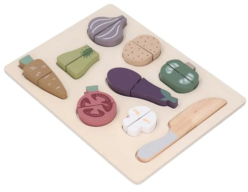 Fdit Puzzle de Coupe de Fruits et Légumes en Bois, Jouet éducatif Interactif pour Plus de 2 Ans, Simulation de Tranchage et de Développement Cognitif, pour Enfants Jouant à la Cuisine