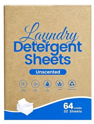 Clothes Detergent Sheets, Detergent Strips, Universal Washing Strips | Fragrance Free Spot Clean 32 Pack Gentle Formula Laundry Travel