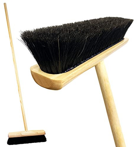 Pure Real Bristle Broom and Wooden Handle - Super Soft Indoor Sweeping Broom - Superior Cleaner with Varnished Stock and Resin Set Bristles