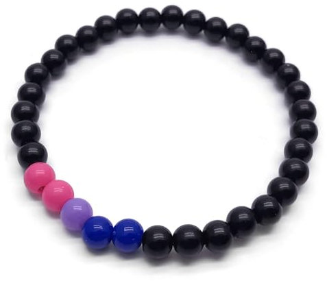 Bisexual Flag Bead Bracelet, 6mm Pink Lavender Blue and Black Acrylic Beads, Bi Pride LGBT Awareness : Size Small/Medium 7 inches