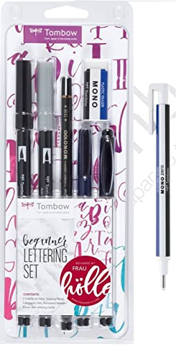 Tombow LS-Beg Lettering Set Beginner 5 Stifte mit Radierer und präzisem Radierstift, inklusive Anleitung, Designed von Frau Hölle