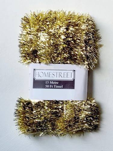 Homestreet Extra langes Lametta, 15 m, sehr langes Weihnachts-Lametta in Rot, Silber oder Gold, Weihnachtsdekoration (Gold)