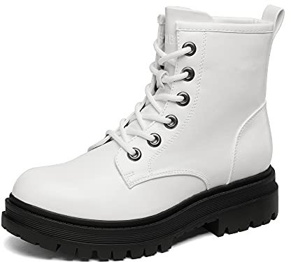 DREAM PAIRS Women's Combat Boots Lace-up Ankle Boots,White,8
