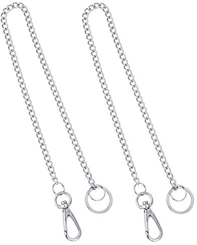PERFETSELL 2 Pcs Keychain Stainless Steel Pocket Chain Long Chain Keyring Wallet Chains with Lobster Clasps and Extra 2 Rings for Keys/Wallet/Jeans Pants/Belt Loop(Silver)