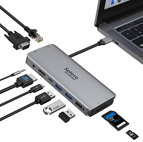 Adaptateur USB C, HUB USB C Multiport 10-en-1 vers HDMI et VGA, USB 3.0/2.0, PD 100W, Ethernet RJ45, SD/Micro SD et Audio 3.5mm, Dock USB C pour MacBook Pro/Air 2021/2020 Dell XPS Tablette