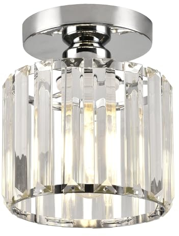 ZYDTRIP Small Crystal Ceiling Light, Silver Crystal Chandelier Modern LED Ceiling Light Pendant Fixture Lighting for Bedroom Hallway Entrance Balcony