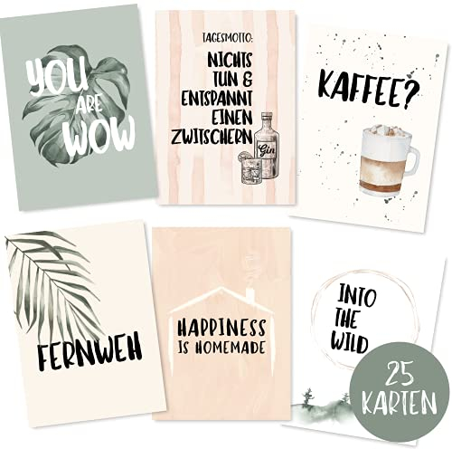 25er Postkarten Set mit schönen Sprüchen - Grußkarten Set mit Sprüchen über Liebe, Motivation, Familie und Freundschaft - Postkarten Sprüche - Spruchkarten Lebensweisheiten - Karten als Geschenk