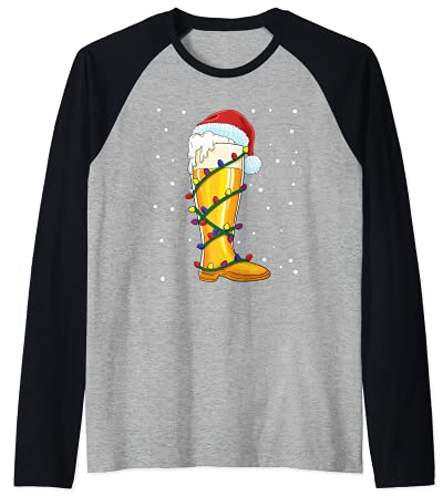 Mon Noël de bottes de bière du Père Noël Manche Raglan