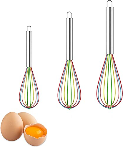 LATRAT Set di 3 fruste in silicone, frusta a spirale, per mescolare, battere, schiumare e mescolare, set di fruste da cucina
