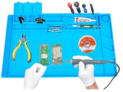 yowtiny Soldering mat Large, 17.7 x 11.8 932°F Heat Insulation Silicone Repair Mat with Scale Ruler and Screw Position, Non-Slip Work Station Pad for Electronic, Soldering Iron, Phone, Watch Repair