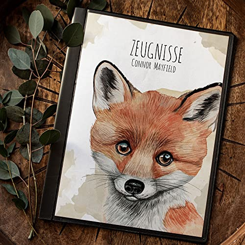 Zeugnismappe mit 10 Folien Fuchs Füchschen Fuchsbaby Junges Jungtier personalisierbar Schulanfang Schulanfänger Einschulung Wunschname Name zm05 - ausgewählte Größe: *Zeugnismappe 10 Folien*