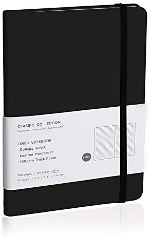 EMOMAS Lined Journal Notebook – Hardcover Notebook for Men & Women – Journals for Writing, Work, School, Home & Daily Notes, 160 Pages – Medium A5, 5.7x8, 100 gsm Thick Paper (Black)​