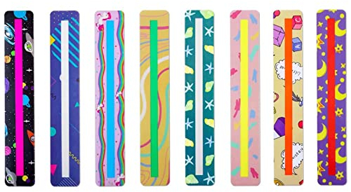 8PCS Dyslexia Overlay Ruler, Visual Aids Window Reading Ruler Overlays Reading Tracking Rulers Guided Reading Highlight Strips Coloured Overlay for Kids Teacher Supply Assistant