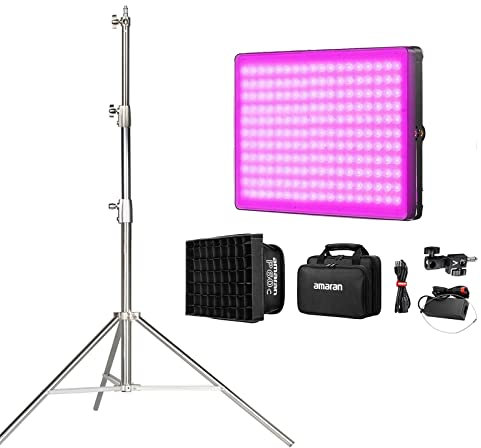 Aputure Amaran P60C with 2.8m Light Stand Kit, 60W RGBWW Full Color Video Panel Light 2500K-7500K CRI95+/TLCI 96+, 5900lux@1m, 10 Light Effects Support App Control
