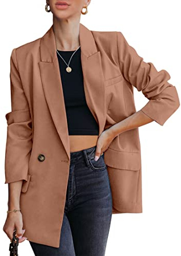 luvamia Women Casual Long Sleeve Lapel Oversized Work Blazer Boyfriend Jacket Toasted Nut Womens Blazer Blazers for Women Casual Cute Jackets Trendy X-Large Fits Size 16 / Size 18