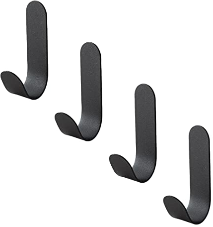 Crochet Adhésif en Acier Inoxydable - 4 Pièces Auto-adhésif Muraux pour Salle de Bain, Cuisine - Noir