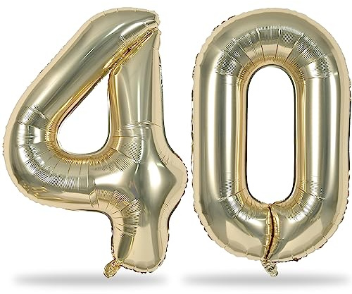 Champagne Gold Number 40th Birthday Balloons, 40 Inch Large Light Gold Foil Number 4 and 0 Balloon for Women Men 40 Year Old Birthday Anniversary Party Decorations Supplies