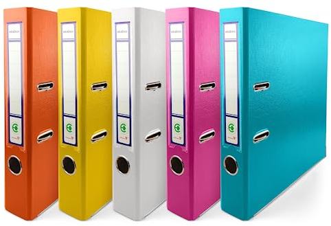 Netuno 5x Ring-Buch 5 Farben orange gelb weiß rosa türkis DIN A4 2-Ring-Mechanik 5cm Ringmappe schmaler Aktenordner schmal Aktenordner dünn Kunststoffordner einfarbig Dokumente Ordner Schulordner