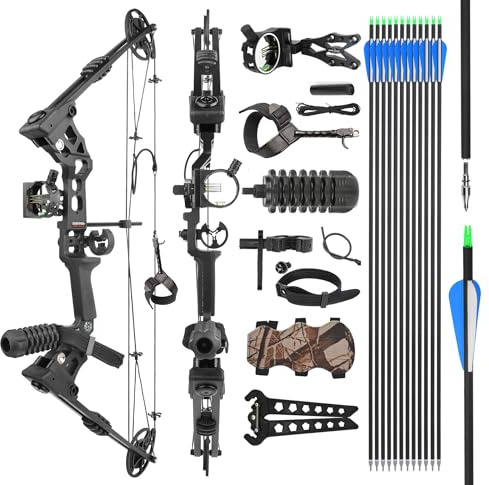 surwolf Bogenschießen CompoundBogen Set, Jagd & Targeting, 20-70lbs einstellbar, IBO 320FPS, 34 Erwachsene Bogen, Jagdbogen