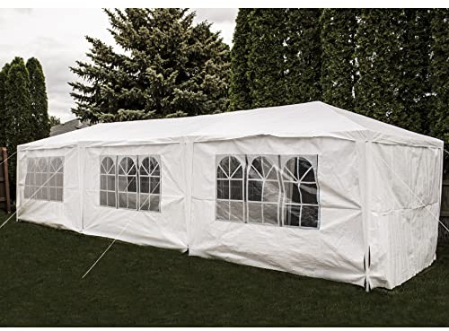 Party Tent Canopy Tent for Outdoor Wedding Party - *New Heavy Duty Design* or Camping BBQ w/Removable Waterproof Sidewalls - 30' x 10' - Backyard Expressions