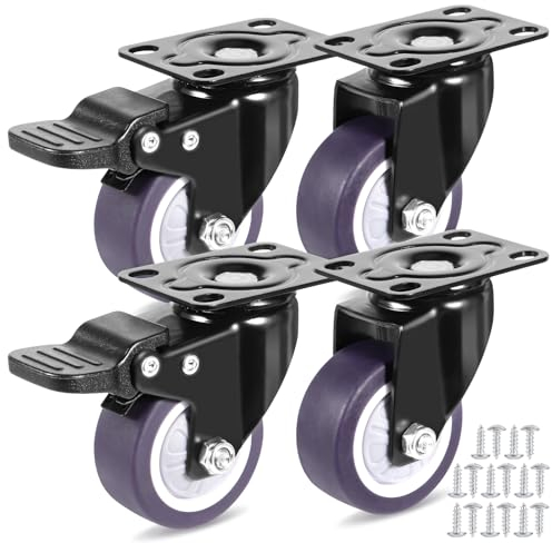 JAMATA Set 4 Rotelle Pivotanti TPE 50mm Ruote Girevoli Silenziose con Freno, Portata 160kg, Ideali per Uso Interno ed Esterno, Antigraffio - Incluse 16 Viti