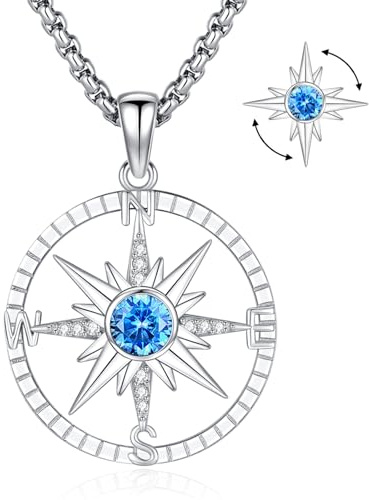 Eusense Kompass Anhänger 925 Sterling Silber Kompass Halskette Graduation Freundschaft Reise Talisman Halskette Schmuck Geschenk für Männer Frauen