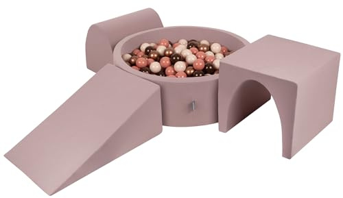 KiddyMoon Area di Gioco in Schiuma con Tondo Piscina di Palline (300 Palline) per Bambini, Erica: Marrone/Rame/Beige Pastello/Salmone