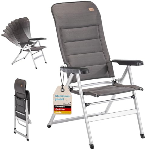 Skandika Klappstuhl Lepola | Campingstuhl faltbar aus Aluminium, Alu-Gartenstuhl, 7-Fach verstellbare Rückenlehne, 180kg belastbar, klappbar, hohe Lehne, Kopfstütze | Camping, Garten
