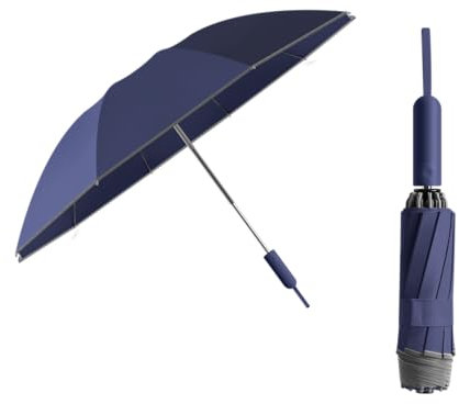 Sonnenschutz Reise Umgekehrter 10 rippen Taschenschirm mit Freien UV Schutz Faltender Regenschirm für Damen und Herren,öffnen und Schließen zu Automatik,Wasserdicht,Griff mit Sonnenrelief-Design