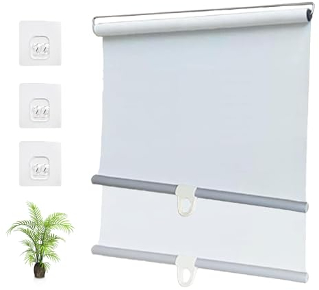 Einziehbarer Verdunkelungsrollos,Sonnenschutzrollos Schnurlos,Thermorollo,30-150cm Breite Temporäre Jalousien,Fensterabdeckung Vorhänge,Wärmedämmung,Sichtschutz Rollläden,White-135 * 130cm(53 * 51in)