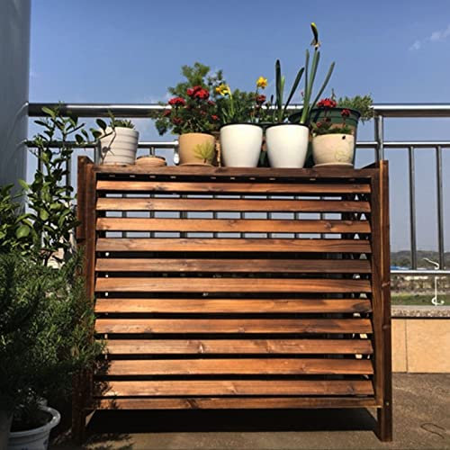 LAMEDOAT Soporte de Flores para Aire Acondicionado de Madera Maciza, diseño de contraventana, Cubierta Exterior de Aire Acondicionado con Rejilla de Madera Maciza con persianas - Carbonización