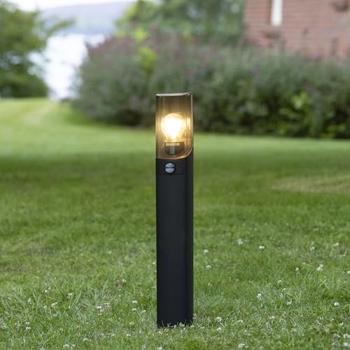 Lightbox Außensockelleuchte mit 60 cm Höhe | Outdoor Wegleuchte mit brauntransparenter Abdeckung und Bewegungsmelder | E27 | Garten | aus Aluminium